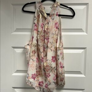 LOFT Pink and Gold Floral Blouse